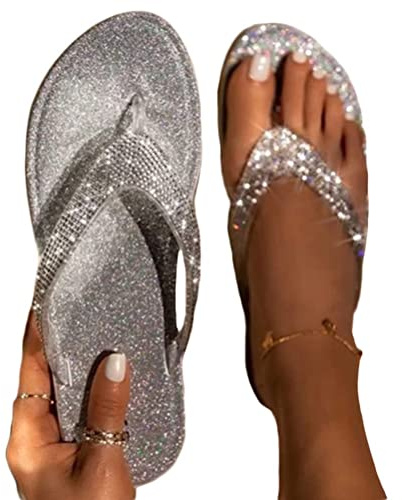 Onsoyours Infradito Donna Sandali Estate Flip Flops Pantofole Ciabatte da Mare per Spiaggia e Piscina Strass Scarpe Casual Open Toe Tacco Piatto