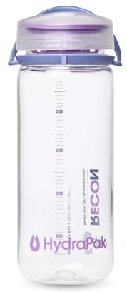 Hydrapak RECON - Borraccia in plastica riciclata al 50%, ecologica e senza BPA, flusso liscio, tappo rotante, facile da trasportare (500 ml, trasparente/rosso e viola)