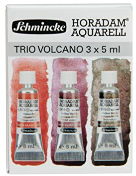Schmincke - HORADAM® AQUARELL, Super Granulation Set Vulkan, 3 x 5 ml, 74 890 097, coffret métal, teintes très fortement granulées, aquarelles très fines, super granulées