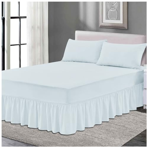 Plain Elastic Bed Valance Sheet, Ruffles Bed Skirt Sheets, Ultra Soft Bedskirts Valance Bedsheets, Sky Blue