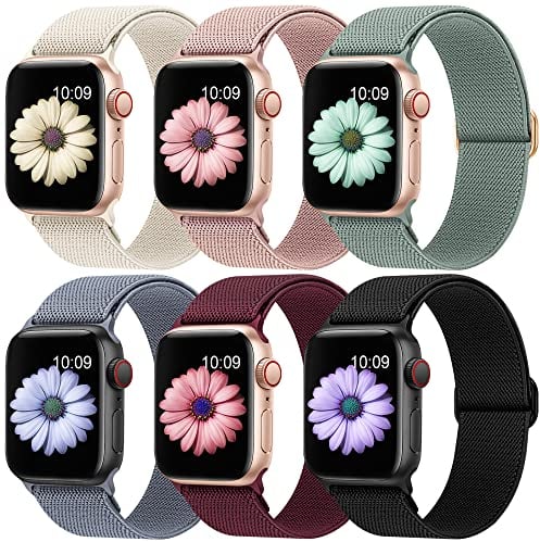 Higgs 6 Stück Ersatzarmband Kompatibel mit Apple Watch Armband 42mm 41mm 40mm 38mm für Damen Herren, Nylon Solo Loop Elastisch Stoff Sport Armbänder für iWatch SE Series 10 9 8 7 6 5 4 3 2 1, Dehnbar
