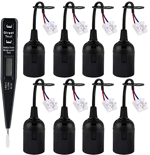 Douille de Rénovation,E27 Douille de Rechange,8Pcs Support Ampoule,Douille de Lampe de Chantier + Testeur de Tension VDE,Douille de Suspension pour Décorer le Salon,Cuisine,Salle à Manger et le Bureau