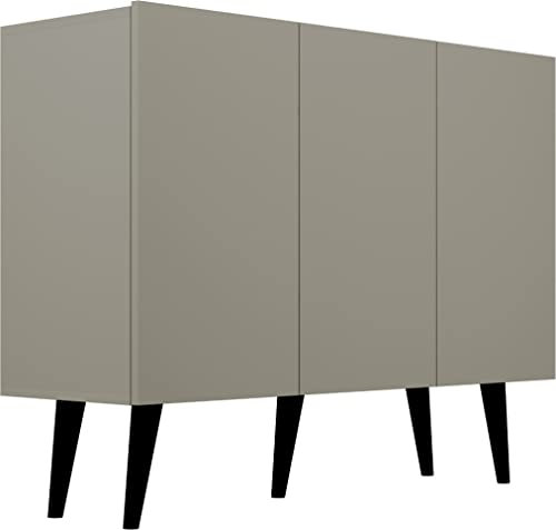 WFL GROUP Kommode Sideboard 120 cm - Skandinavisch Schrank 40 cm Tiefe mit Holz Füße und 3 Türen - Chinchilla Grau