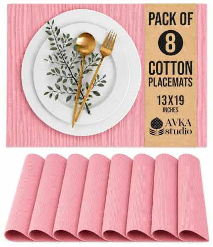 AVKA Studio Platzsets aus 100% Baumwolle, gerippt, 20,3 x 48,3 cm, Mattes Rosa, Dicke Konstruktion, waschbare und Wiederverwendbare Stoff-Tischsets