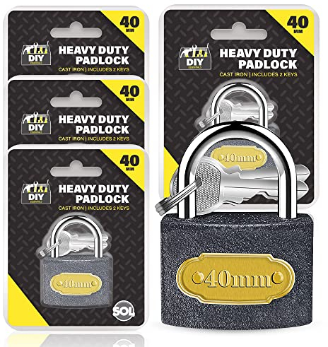 SOL 4pk Waterproof Padlock – Includes 12 Keys 40mm Outdoor Padlocks for Shed, Gate & Fence – Durable Shed Locks for Home Security