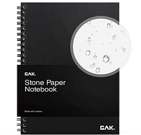 GAK. Stone Paper Notebook | No Lines Spiral Notebook Waterproof Sheet Aesthetic Journal for Note Taking | Notebooks for Work & Aesthetic School Supplies | Medium Size, Black (5.8”x8.3”, 50 sheets)