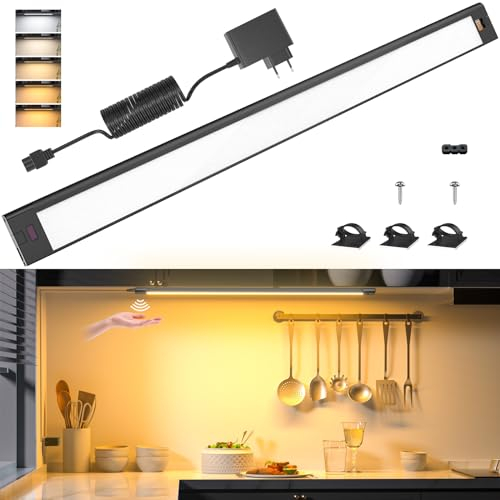 WOBANE LED Unterbauleuchte Küche,Dimmbare 60cm LED Schrankbeleuchtung mit Sensor,Handbewegung Aktiviert,Küchenleuchte für Küche,Schrank,Regale,Vitrinen,Kleiderschrank,112LEDs,2700K bis 6000K,Schwarz