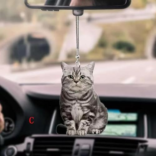 2 Stück Lustige Nette Katze Auto Hängen Anhänger mit Bunter Ballon, Süße Katze Hund Rückspiegel Ornament Deko Niedlicher Tier Autospiegel Anhängerkatze Innendekoration