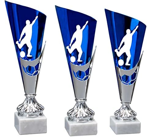 eberin · Fußball Pokal groß mit Gravur · Marmorsockel · 3er Set · personalisierbar · für Torschützen · Tippkicker · Soccer · Weltmeister · Fußballvereine ·Fussball · Hallenturnier (3-er Set)