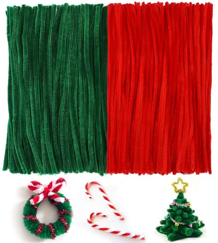 G2PLUS 200 Stück Rot und Grün Pfeifenreiniger, 6mm Pfeifenputzer zum Basteln, Chenilledraht 30CM Plüschdrähte Biegeplüsch Weihnachten Pfeifenreiniger Set für Kinder Zum Basteln und Dekorieren