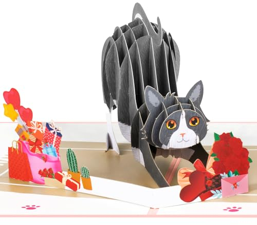GREETING ART Pop Up Karte Geburtstagskatze,3D Hochzeitskarte mit Katze,3d Geburtstagskarte Katzen Frau, Freundin & Mädchen,Glückwunschkarte zum Geburtstag von Katzenliebhaber