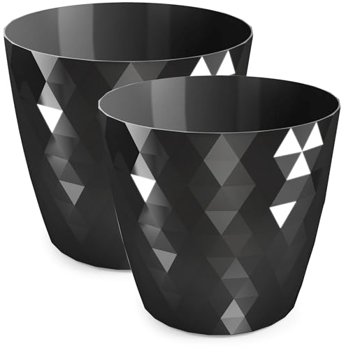 PECZEKO Pot de Fleurs Brillant, Pot de Fleurs en Plastique, Pot de Fleurs décoratif pour Grandes et Petites Fleurs, Lot de 2 Pots de Fleurs, Pots de Fleurs, Pots à Herbes, (2 pièces) Noir, ø 20 cm