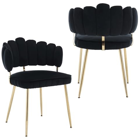 SUPPNEED Akzent Samt Stuhl für Esszimmer Set von 2, Freizeit Einzelne Stuhl mit goldenen Füßen, gepolstert mit Rückenlehne für Wohnzimmer, Esszimmer, Schlafzimmer (Schwarz)