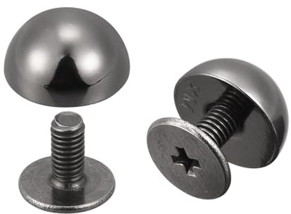QUARKZMAN Remaches de Tachuelas con Tornillo, 12 Sets de Remaches de Tachuelas Redondas de 10x5mm para Manualidades de Cuero, Bolsos, Cartera y Cinturones, Negro Mate