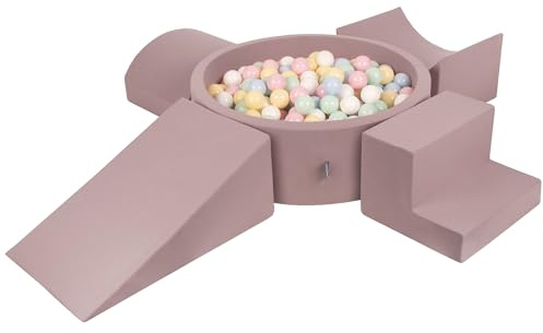 KiddyMoon Spielplatz Aus Schaumstoff Mit Rund Bällebad (200 Bälle) Ballgruben Für Babys Spielbad Hindernisläufen, Erikafarben:Pastellblau/Pastellgelb/Weiß/Minze/Puderrosa