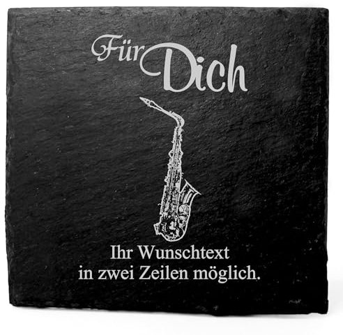 Deko Schiefer Untersetzer personalisiert Saxophon - Für Dich - 11x11cm Schwarz Bierdeckel Tischdeko Bieruntersetzer Weinuntersetzer