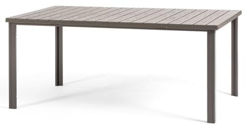 SIEDITI FUORI E DENTRO Gartentisch 180x90 cm, Terrassentisch für außen mit lackiertem Stahlgestell und Holzoptik-Latten aus Polyethylen, Ideal für Garten, Terrasse oder Balkon (Braungrau)