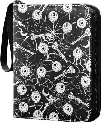 Halloween Knochen Augäpfel Sammelkartenalbum 4 Taschen Kartenordner 50 Seiten 400 Karten PU Reißverschluss Kartenbinder Aufbewahrungshalter für Sportspielkarte