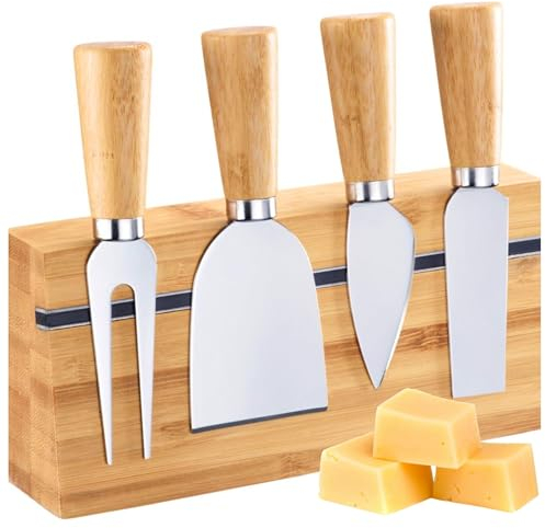 Westmark ensemble de Couteaux à Fromage - Set de 5 Pièces avec Porte-Couteaux en Bambou pour un Service Élégant de Différents Types de Fromages, Manipulation Confortable - Acier Inoxydable, Bambou