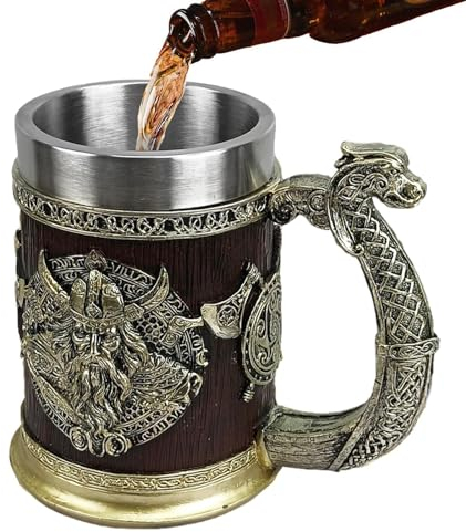 Lnhgh Taza medieval, tazas vikingas | Jarra de cerveza de acero inoxidable de 600 ml para hombre - Taza de café, taza de bar de whisky, barril antiguo para hombres para decoración de