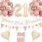 21st Birthday Decorations for Her, Retro Blush Pink Balloons, Unique Triangle Flag Banner, 21st Birthday Balloons, Rose Gold White Sand Nude Balloon Set
