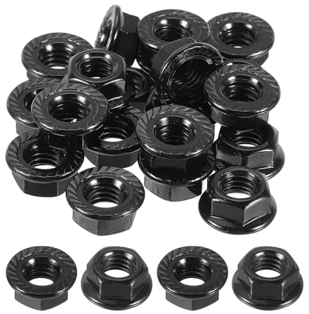 QUARKZMAN 3/8-16 Dadi Autobloccanti Esagonali Flangiati Scanalati, 20pz Dado Flangiato Esagonale Antiscivolo Acciaio Inossidabile 304, Filettatura Completa, Finitura Lucida, Nero