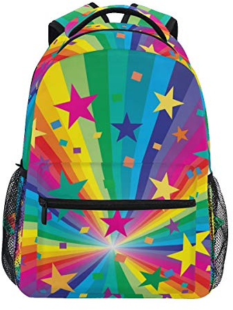 JUZGTSIT Rucksack, buntes Regenbogen-Stern-Muster, Wanderrucksack, Outdoor, Schule, Reisen, Laptop, Büchertasche, Tagesrucksack für Kinder, Erwachsene, Jungen, Mädchen, Siehe Abbildung, One size