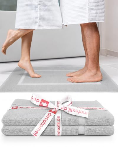DecoHomeTextil 2 Badematten 51x76 cm Hellgrau | 100% Baumwolle, Frottier, hochwertig, kuschelweich und saugstark