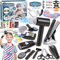 Tacobear Friseur Set Kinder Friseurkoffer Kit mit Haartrockner Elektrischer Rasierer Haarglätter Salon Haarstyling Zubehör Frisör Spielzeug Kinder Rollenspiel Geschenk für Jungen ab 3 4 5 6 7 8 Jahren