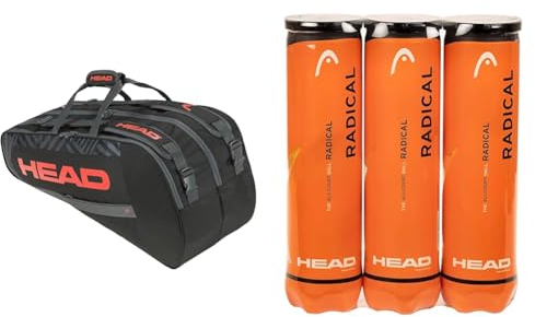HEAD Base Racquet Bag Tennistasche, schwarz/orange, M & Radical Tennisball (3 x 4 Stück) Amazon Exclusive
