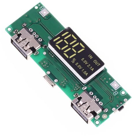 CRGANGZY 18650 Lithium Battery Charger Circuit Protection Board with Overcharge LED Display Dual USB Digital Control Battery Charging Control Module for DIY (Single Charging Port)
