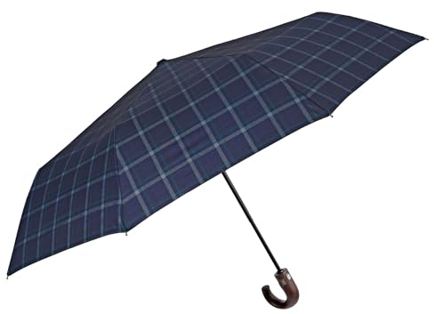 PERLETTI Taschenschirm Herren Auf Zu Automatik - Schottenkaro Schirm Herrenschirm Sturmfest Winddicht mit Glasfaser -Tartan Regenschirm Klappbar Faltbar - Durchmesser 104 cm (Schottenkaro Blau)