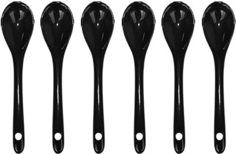 Pirhosigma 6 pcs Black Porcelain Egg Spoons Ceramic Spoons 4.7 inch/12cm Length 2.7cm Width Coffee Spoon Dessert Yogurt Tea Milky Tea
