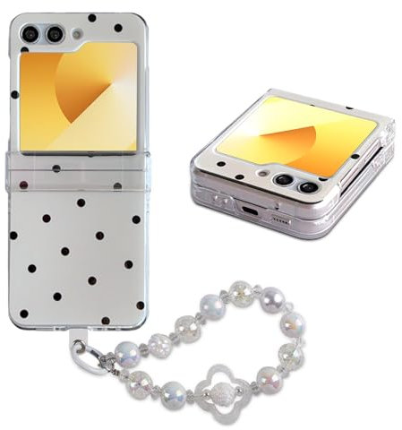 WoPail Funda para Samsung Galaxy Z Flip FE 5G con Perlas Cadena Aesthetic Lunares Carcasa Mujeres Elegante Ultra Delgado PC Dura Fundas Anti-caída Protector Case para Samsung Galaxy Z Flip 6 5G