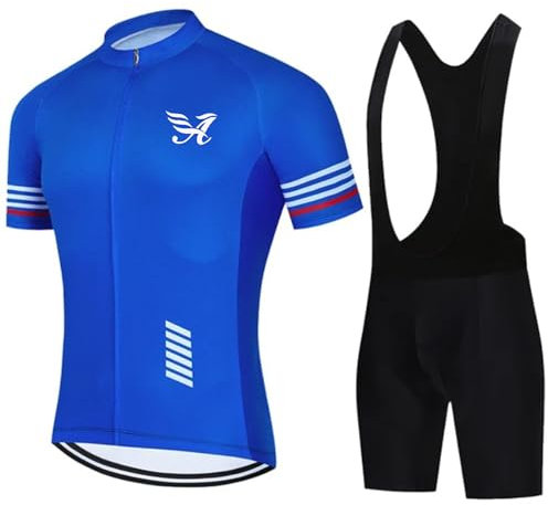 Pro Team 2024 Radtrikot Set für Herren, Sommer, Mountainbike-Jersey und Trägerhose mit 9D-Polsterung, Gel, atmungsaktiv, für Outdoor-Sportarten, Blau-1, M