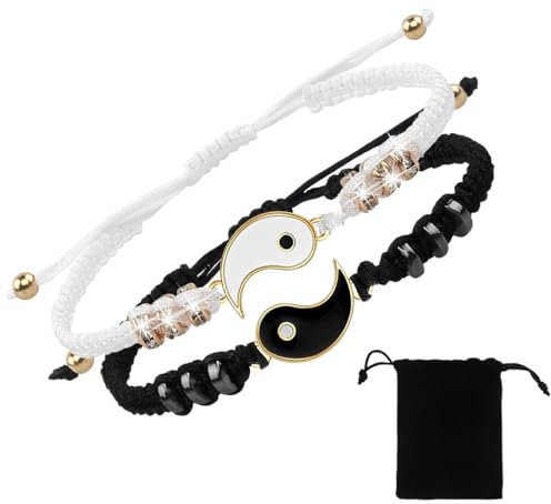 IBXWMNG 2 Armbänder Verstellbare Beziehung Armbänder Yin Yang Armband Paar Passende Armbänder Passende Armbänder für Herren und Damen, für Liebhaber Freund Freundin