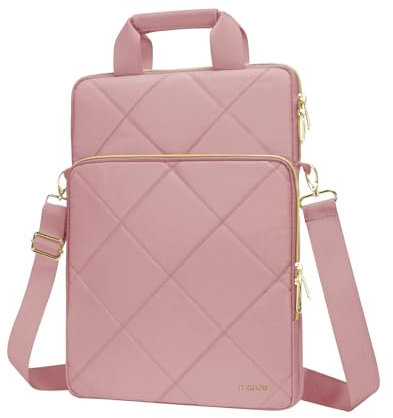 MOSISO Verticale Sacoche Ordinateur Portable 15-15,6 Pouces Compatible avec MacBook 16,HP,Dell,Lenovo,Asus Notebook,Sac Messager Matelassé Rhombus avec Poche Frontale&Poignée&Ceinture,Rose