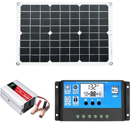 Kit pannello solare - Regolatore di carica solare con pannello solare da 18 W 12 V |. Invertitore di potenza portatile da 300 W, di energia solare - Generatore solare da 300 W con presa da 220