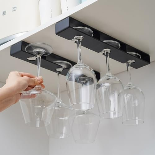 katmerio Weinglashalter, 2 Stück Gläserhalter zum Aufhängen, Weinglashalter Wand, Geeignet für KüChe, Bar, Restaurant (Schwarz)