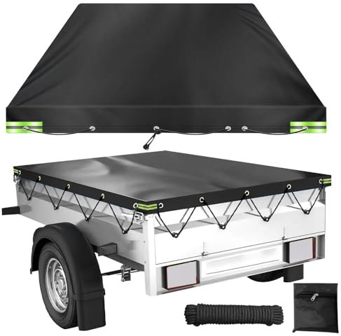 Vmxlso Anhänger Plane, Anhängerplane 209 x 115 x 10 cm, Abdeckplane Anhänger für Stema, 420D Oxford-Gewebe, Wasserdicht, Sonnenschutz, Anhänger Flachplane für 750kg Pkw Hänger, Randverstärkte