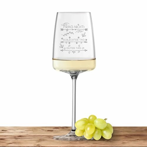 Schott Zwiesel Weißweinglas 363ml mit Motiv graviert - Vivid Senses - Rotweinglas als Geschenk für Frauen und Männer - Motiv (Guter Tag, Schlechter Tag, FRAG Nicht!)