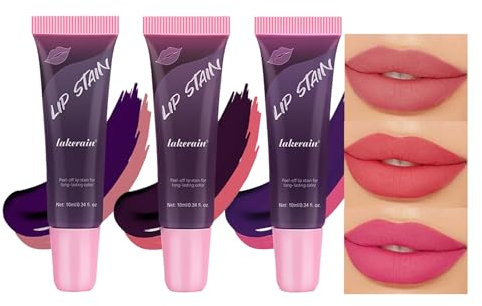 3Pcs Peel Off Lip Stain Lip Tint Set, Peel Off Matte Nude Pink Lipgloss Long-Lasting Waterproof Matte Liquid Lipstick Non-stick Cup Lip Tint Stain for Women