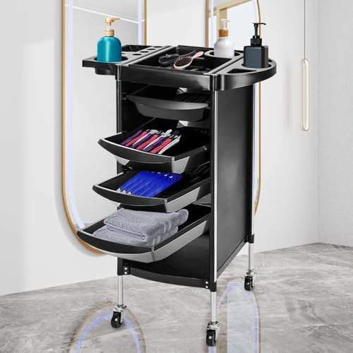 Gziztx Hairdressing Trolley on Wheels, 4 Drawers Salon Beauty Trolley on Wheels with Drawers, Mobile Hairdressing Cart for Salon Spa Beauty