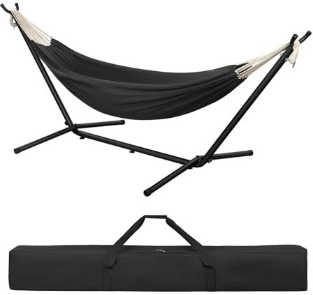 Laneetal Hängematte mit Gestell,Hängematte Indoor & Outdoor, Doppel für 2 Personen, 250 kg belastbar,mit Tragtasche, für Indoor Schwimmbad Terrasse Hof Garten Balkon (Dunkelgrau, 280 * 106 * 100cm)