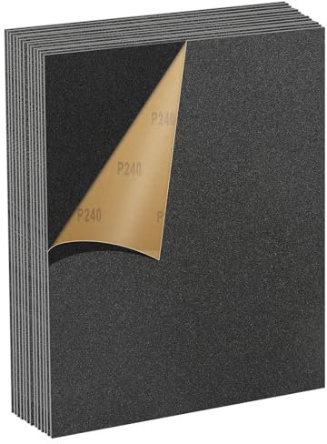 MOGRQAP 12 Sheets 240 Grits Sanding Paper, Waterproof Sandpaper 23 x 28cm Glass Grit Sand Paper for Cars Metals Walls Wood Furniture, Wet and Dry Polishing Sandpaper Sheets