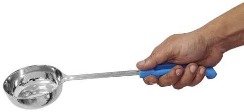 Vogue Blue Perforated Spoodle, 236 ml 8 oz | Accurately portions wet ingredients while draining excess liquid, suited for busy commercial kitchens.