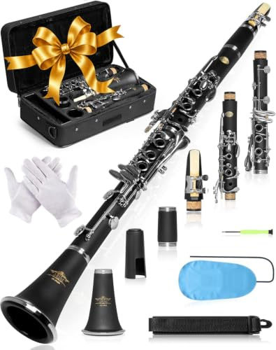 AKLOT B Flat Concert Clarinet: Precision Tone Hole Design for Stable Intonation, Durable Nickel-Plated Keys, Including Stylish Case, Barrel, Full Clarinet Cleaning Kit (Ember-MN)