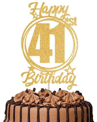 1Pc Happy 41st Birthday Cake Topper – Gold Glitter “Cheers to 41 Years” Decoration | 41 & Fabulous Cake Topper for Women Men | Birthday Party or Anniversary Cake Decor Supplies