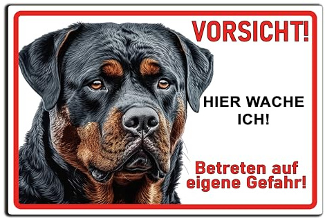Schild Hund Rottweiler – Hundeschild Warnschild Vorsicht Hier wache ich! – für Haustür, Eingang, Garten & Grundstück - Aluverbund wetterfest (30x20 cm, Motiv 2 – Rottweiler frontal)