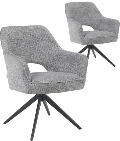 DUBI Möbel 2er Set Premium Esszimmerstühle MIKA-NILS | Polsterstuhl Drehbar mit Taschenfederkern & Armlehne – Skandinavischer Küchenstuhl, Metall Gestell, 150kg Belastbar, Grau